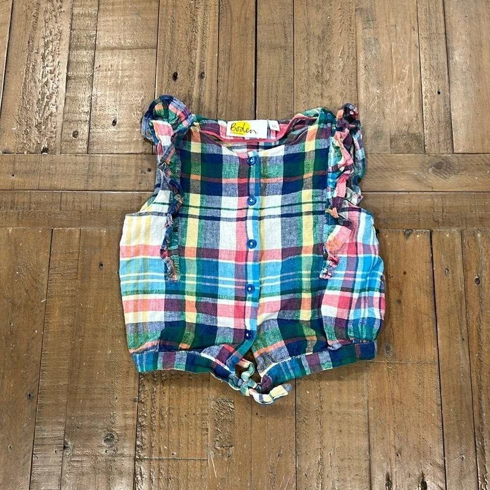 Mini Boden plaid tie front crop top